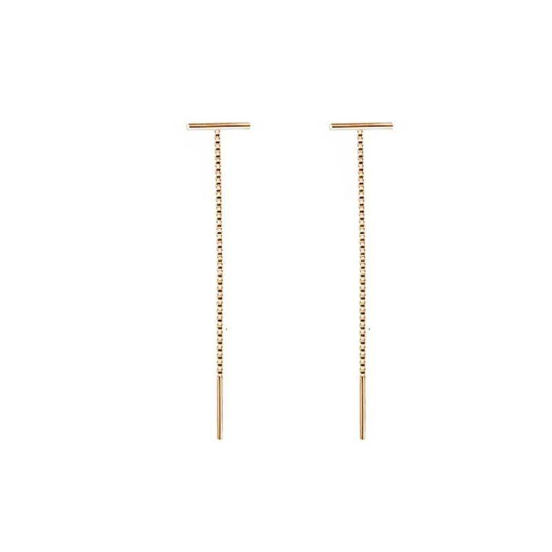 T-shaped Tassel Ear Chain, Low Luxury, High Appearance Level, Silver and Gold T-shaped Long Ear String Earrings