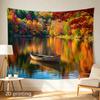 2D Flat - 1pc 2D Printed Tapestry, Large/Small Size, Autumn Canoe on Calm Lake, Aesthetic Wall Decor, Home Decor, Non-Luminous, Suitable for Living Ro