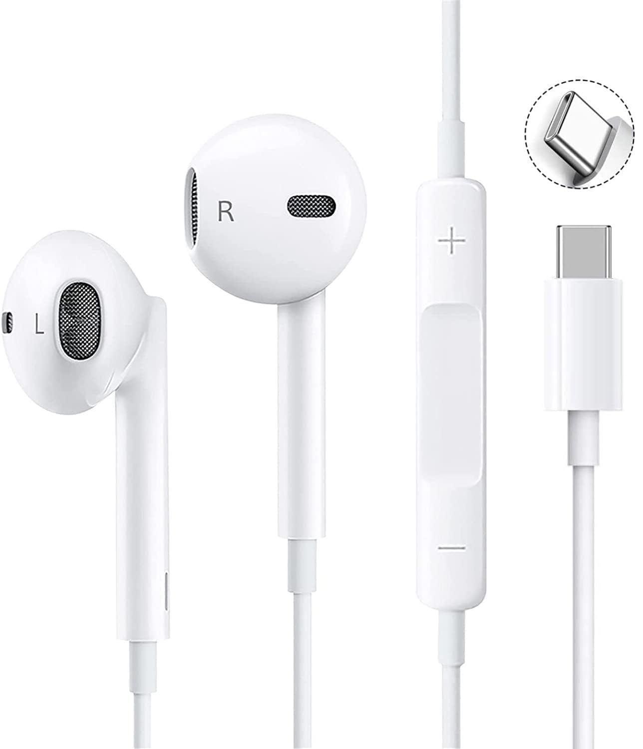 

New Wired Earphones with Volume Noise Compatible with iPhone and Android [2025 Edition] Type-C Mic, Calls, Control, Reduction, Type-C Interface, білий