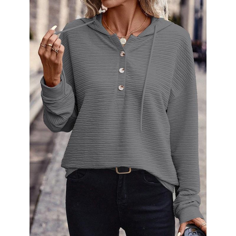 YYFS Women's Fashion Casual Spring Autumn Solid Color Print Long Sleeve Hooded Blouses & Shirts