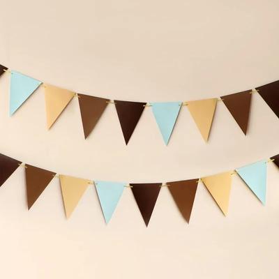 Kaffeebraun Blau Partydekorationen Papier Wimpelkette Dreiecksflaggen Girlande Teddybär Safari Wild Babyparty Gender Reveal