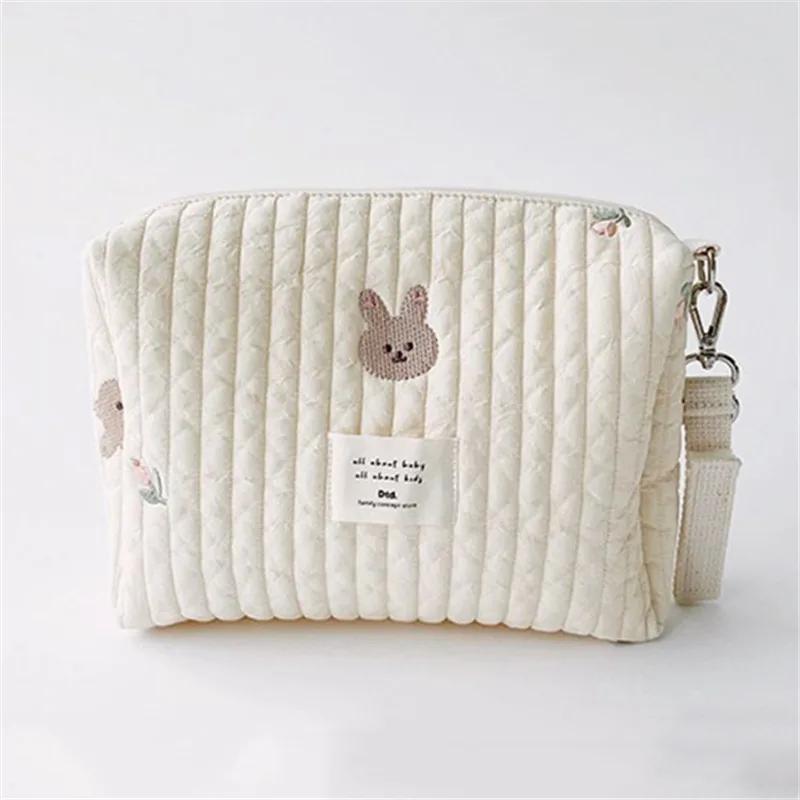 Cotton Embroidery Diaper Bag with Zipper Portable Reusable Nappy Sanitary Pads Organizer Stroller Handbag for Baby Supplies