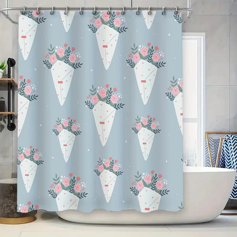 

Blue Shower Curtain with Floral Cone Design for Bathroom Decorations Home Accessories Decoration for Women s Bathrooms W90xH180cm