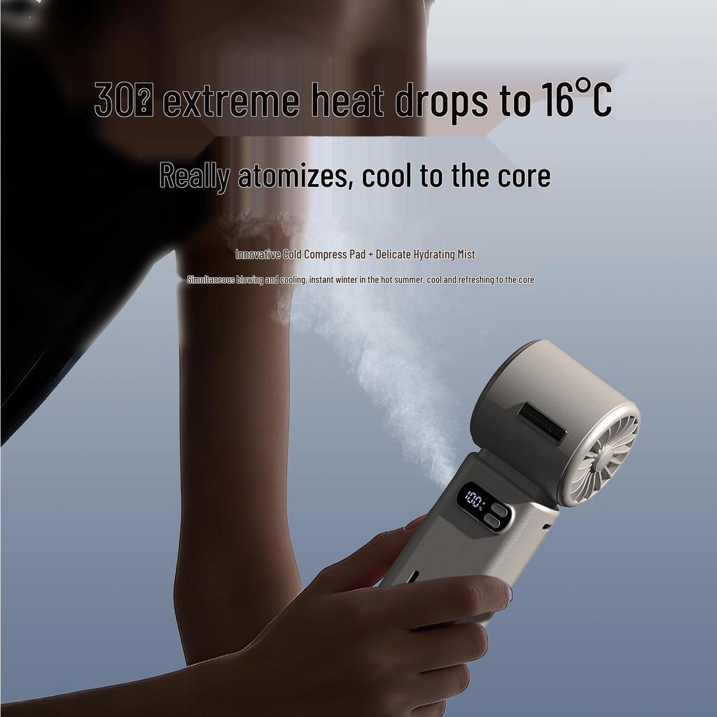 Alyster HX-F532 Handheld Mini Fan with Ice Compress, Cooling Spray, Humidification, 100-Speed Settings