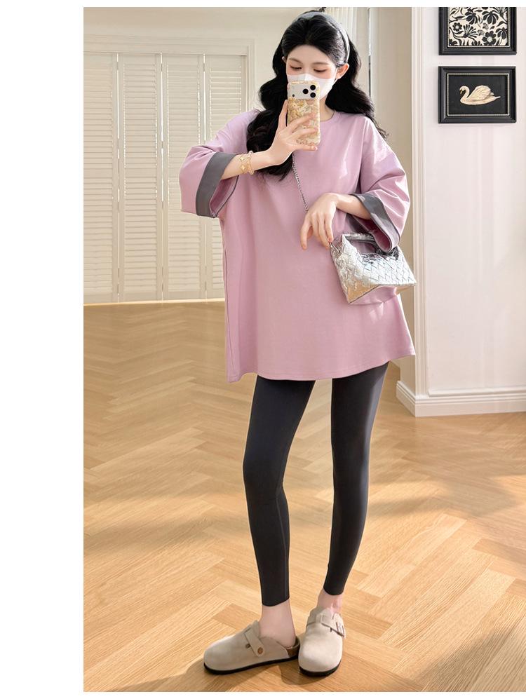 2025 Spring Fashion Plus Size Maternity T-Shirt: Trendy Loose-Fit, Casual, Three-Quarter Sleeve for Moms