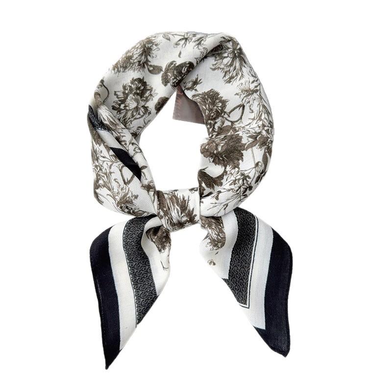1116 new spring fashion versatile silk scarf female plant flower small square scarf foreign style shawl velvet feel scarf