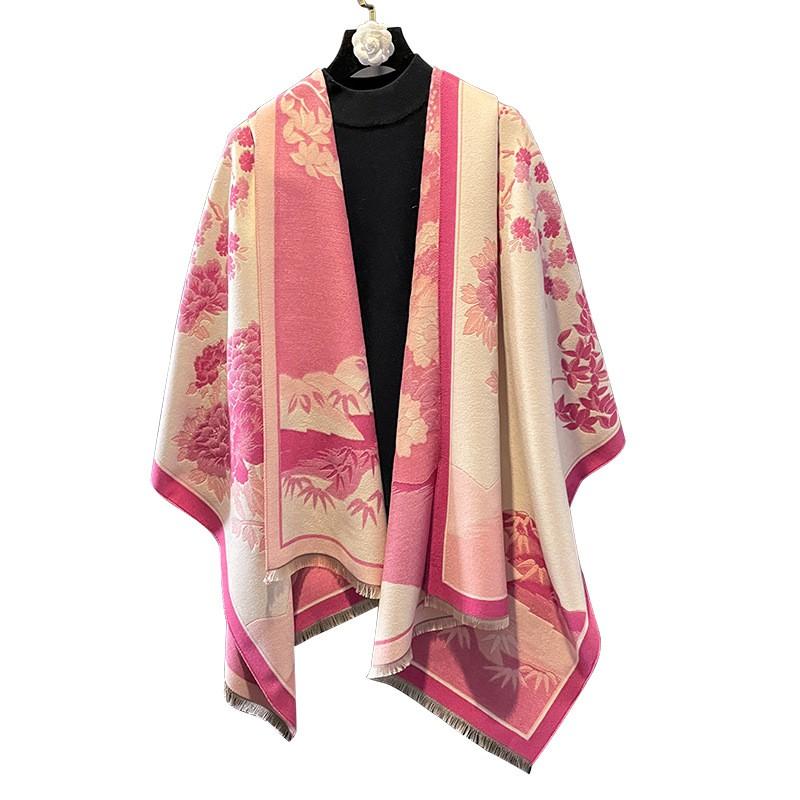 Soft Fleece-Like Throw Blanket Office Winter Warmth Womens Shawl With Chinese Floral