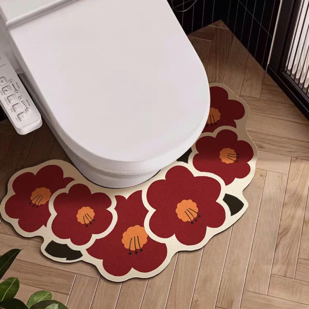 1pc Cute Thin Bathroom Mat Non-Slip Super Absorbent Bath Carpet Quick Drying Special-Shaped Toilet Door Mat Home Decoration