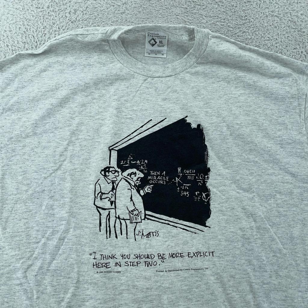 Vintage 80s Sidney Harris Math Joke Shirt Mens XL Gray Science Art Cartoon 1985