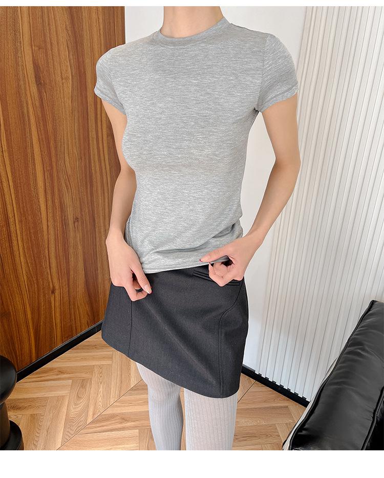 Modal Short Sleeve Crew Neck Women's Slimming Versatile T-Shirt - Nude Feeling, Straight Shoulder, Comfortable Fit