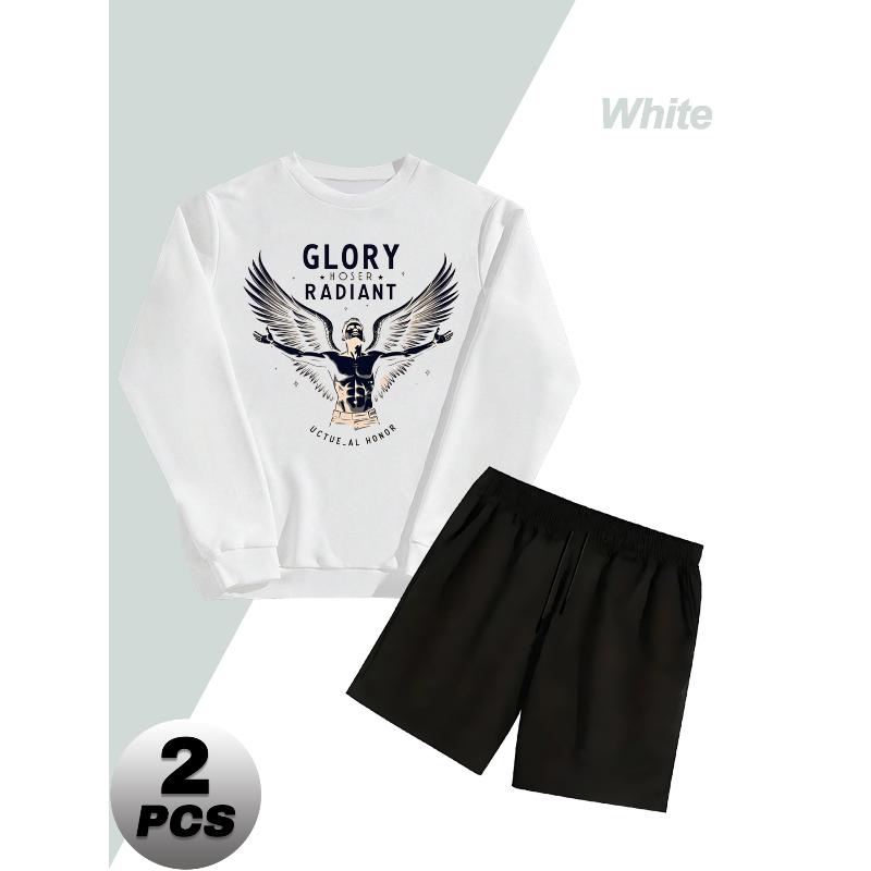 

Long Sleeve Sweatshirt and Shorts Men s Polyester 2 Piece Set Soft XL білий