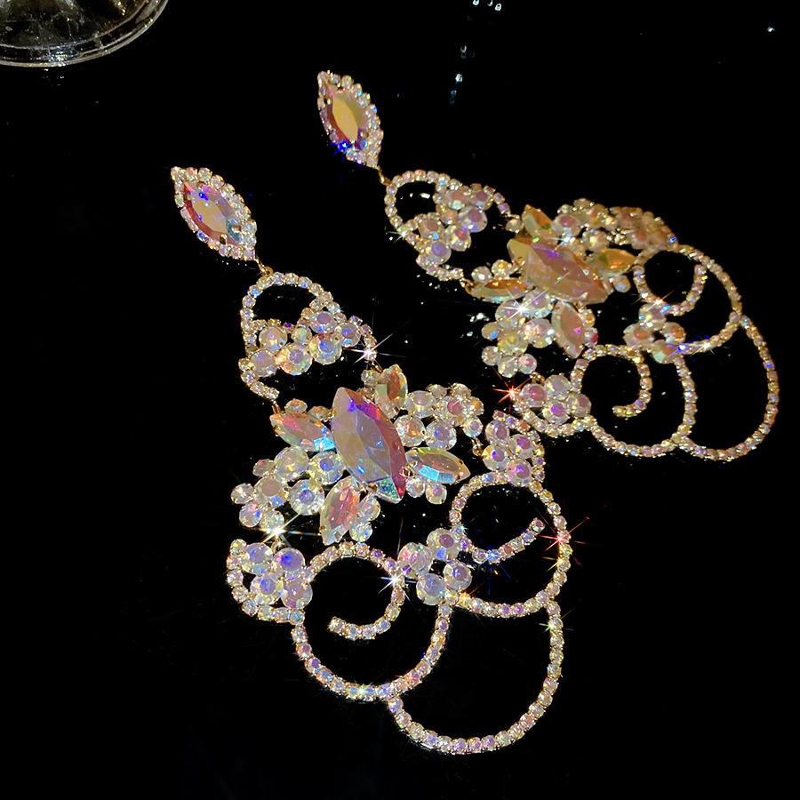 European and American diamond-set metal wind splicing flower earrings light luxury high-end earrings fashionable versatile personalized earrings