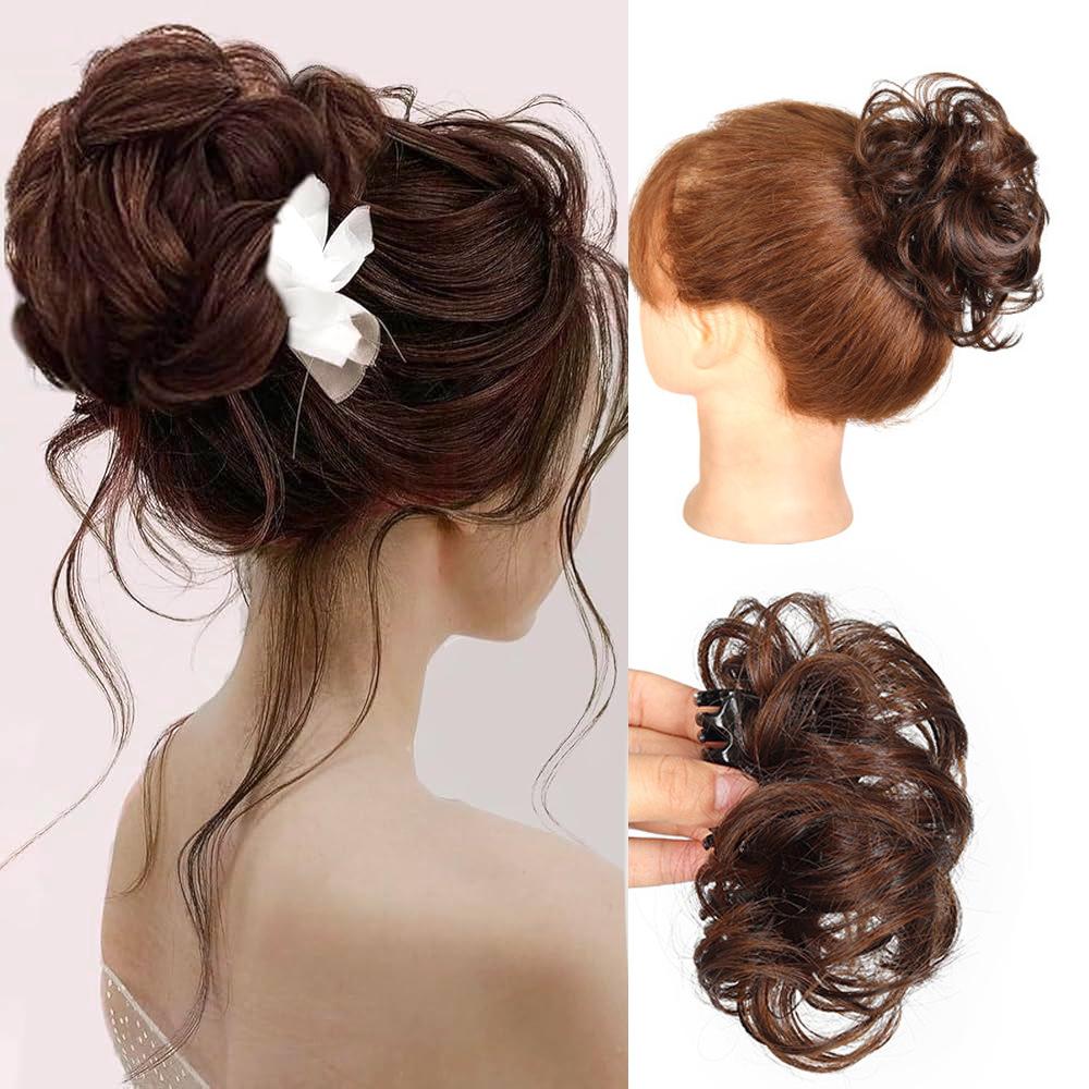 

Женский кудрявый объемный ленивый свадебный пучок, шиньон светло-коричневого