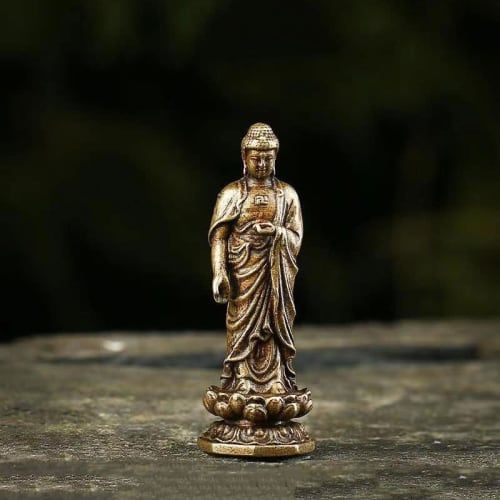 

[DFJLWKE] Miniature Buddha Statue, Standing Amitabha Buddha, 46mm, Brass, Antique Finish, Amitabha (for those born in the Year of the Dog or Pig), Gua
