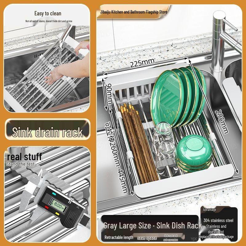 Retractable Sink Dishwasher Rack: Vegetable Washing & Drain Basket Shelf