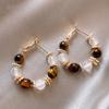Artificial tiger's eye stone round earrings niche personalized earrings high-end earrings women