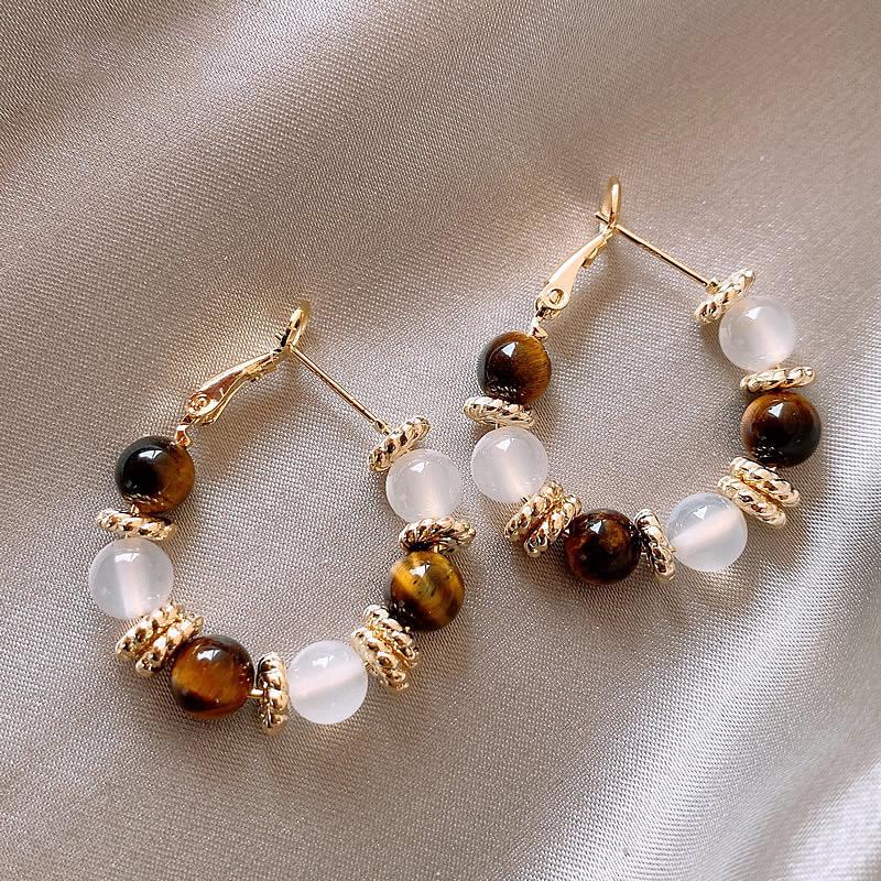 Artificial tiger's eye stone round earrings niche personalized earrings high-end earrings women