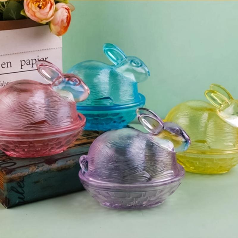 Lovely Transparent Glass Rabbit Jar Household Candy Dispenser Bowl with Lid Kitchen Counter Decoration