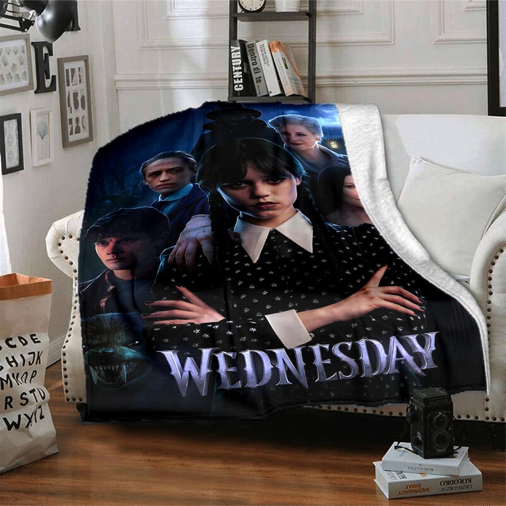 1Pc Wednesday Addams Mystery Flannel Blanket, Soft And Comfortable, Casual Warm, Camping Travel, Christmas, Halloween Xmas Gift L1256