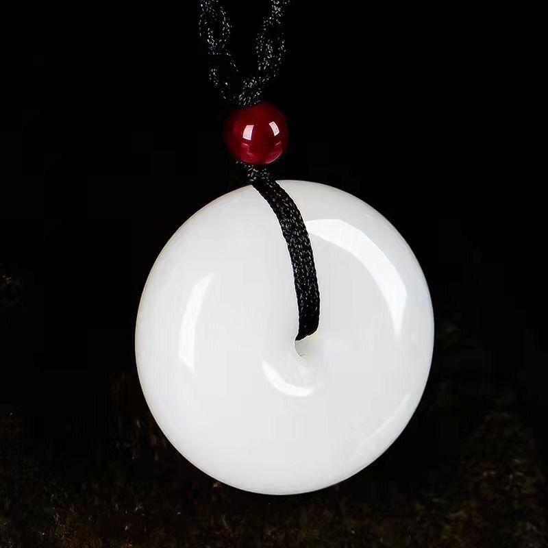 Pendant Safety Buckle White Jade Safety Buckle Free Jade Welfare Necklace for Men and Women