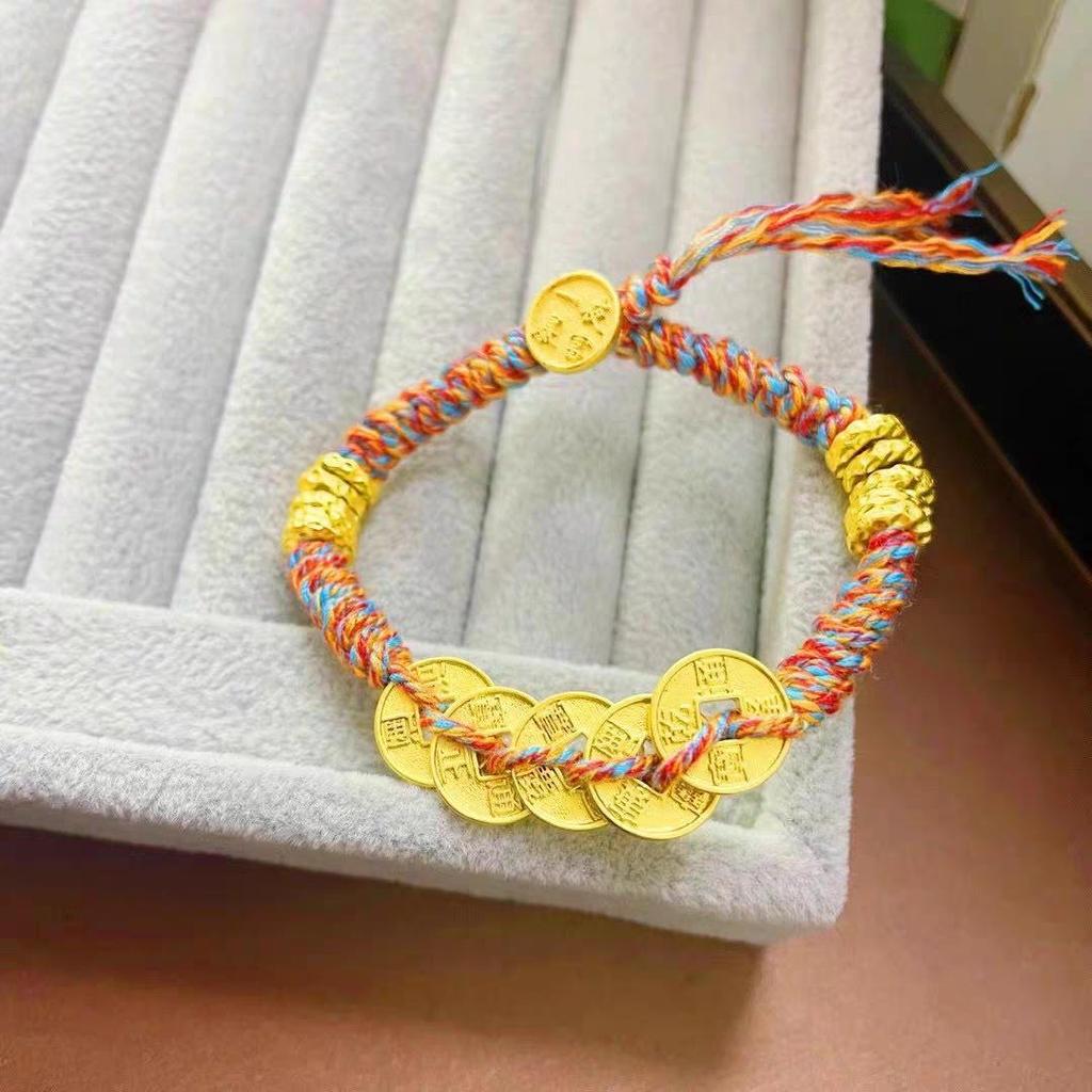 Handmade Gold and Copper Wrap-around Bracelet with Five Emperor Coins