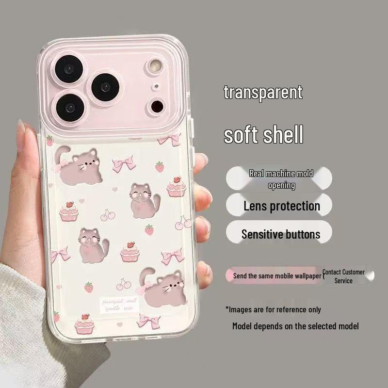 Apple 17 Pro Max Drop-proof Transparent Phone Case for Kittens & Puppies, Full Coverage for iPhone 13-16, European & American Style