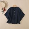 ZANZEA Women Casual Round Neck Half Sleeve Loose Cardigan Blouse