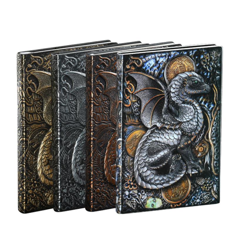 Caderno Retro Europeu Diário de Viagem Padrão Dragão Voador Caderno 3D Relevo Caderno