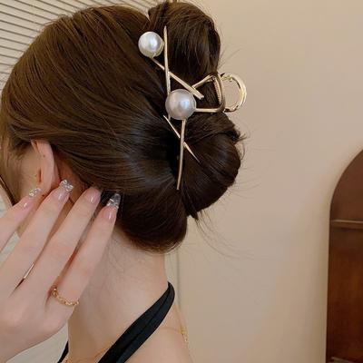 1pc Elegant Pearl Metal Hair Claw Clips Cross Shaped Designs Perfect for Chic Daily Glam Looks Minimalist Hair Accessories