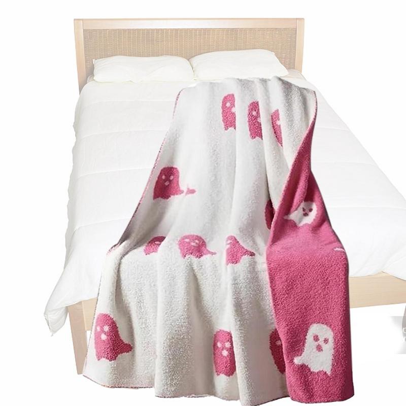 

Ghost Blanket Comfortable Soft Flannel Ghost Throw Breathable Cute Halloween Blanket Lightweight Nap Blanket Spooky Blanket For розовый