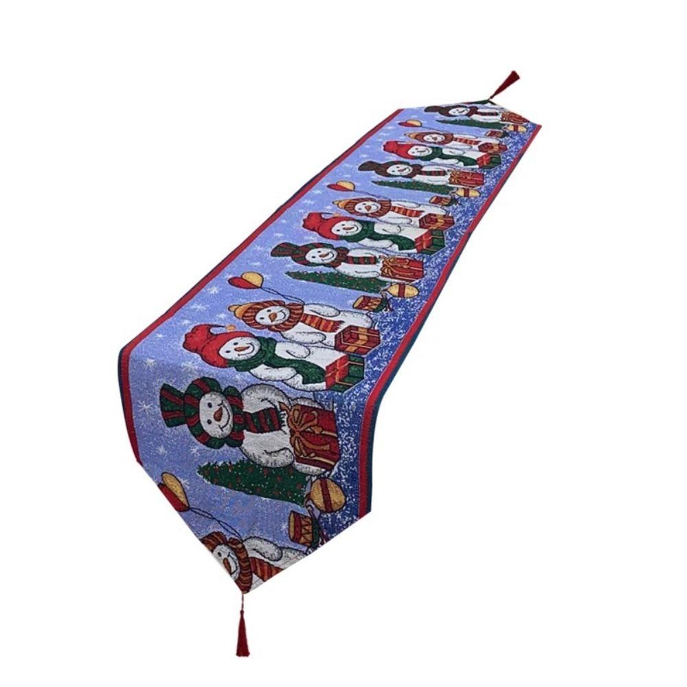 Snowman Themed Christmas Table Runner Cotton Tablecloth Holiday Dining Decor