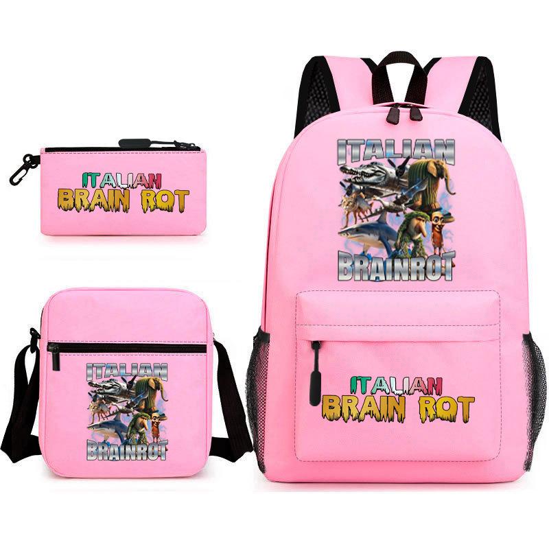 Abstract Foreign Shanhaijing Schoolbag Tongtongsahur Cartoon Primary School Student Backpack Three-piece Set D