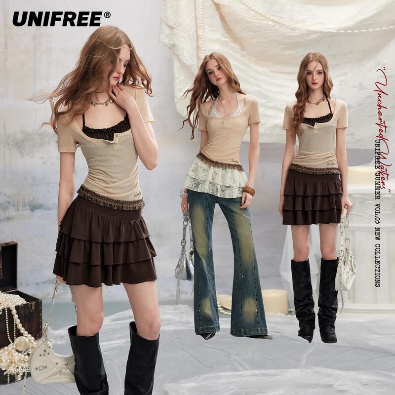 UNIFREE Spicy Girl Style Halter Dress with Short Sleeve T-shirt M