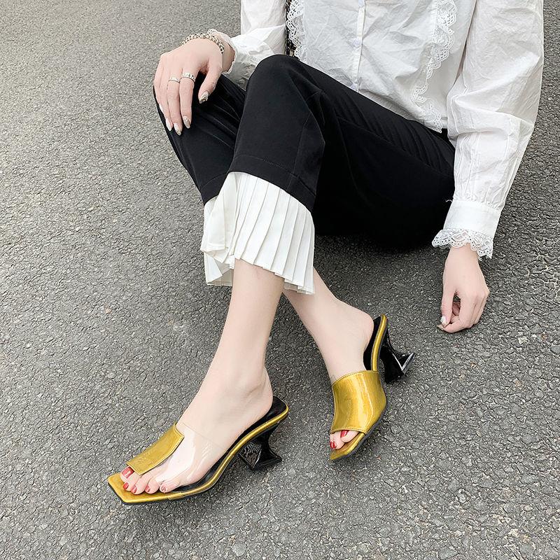 Sexy Women's Slippers and Ladies Sandals Clear Heeled Shoes Square Head New Style 2026 Luxury Slip-resistant Fashion Eva Slides