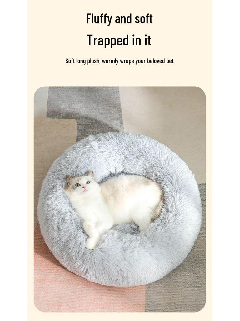 Cozy Winter Nest: Plush Enclosed Deep Sleep Bed for Cats and Dogs