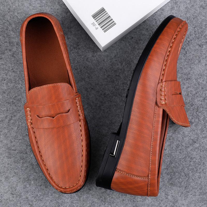 Summer New Leather Shoes Soft Sole Driving Men's Shoes Cover Feet Casual Doudou Shoes Fashion Korean Version Large Size Men's Leather Shoes Men