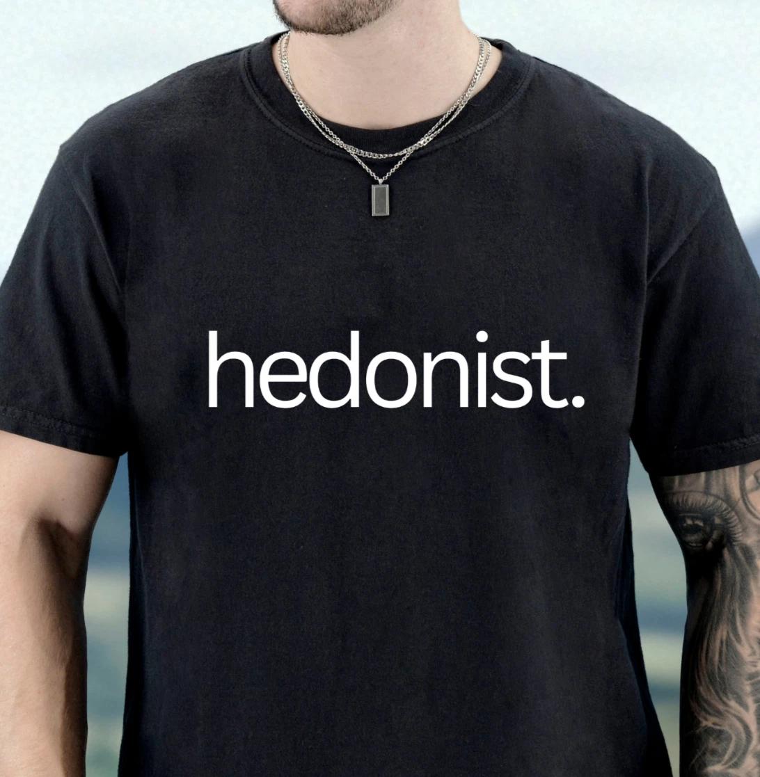 hedonist text T-shirt | Minimal Text Graphic Tee, Vacation Shirt, Funny Top M