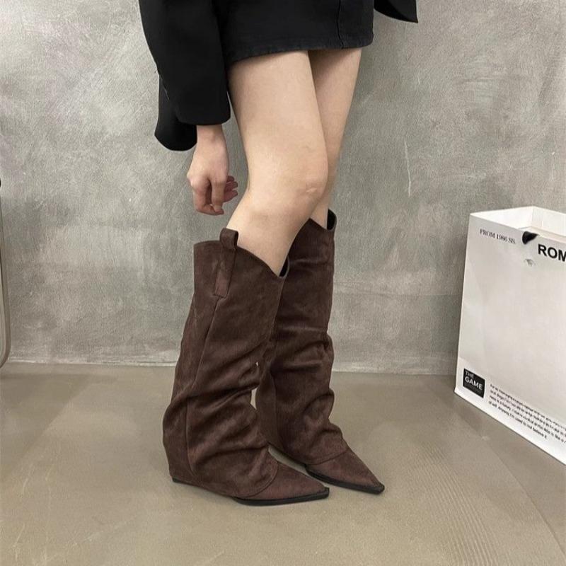 

2026 Thigh Boots New Versatile Pointed Trousers Western Cowboy Girls Pile Boots 42 коричневий