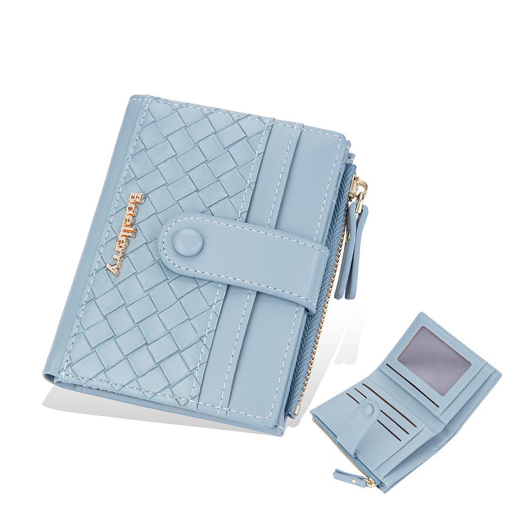 Pu Leather Womens Wallet With Woven Pattern And Zipper Closure For Daily Use