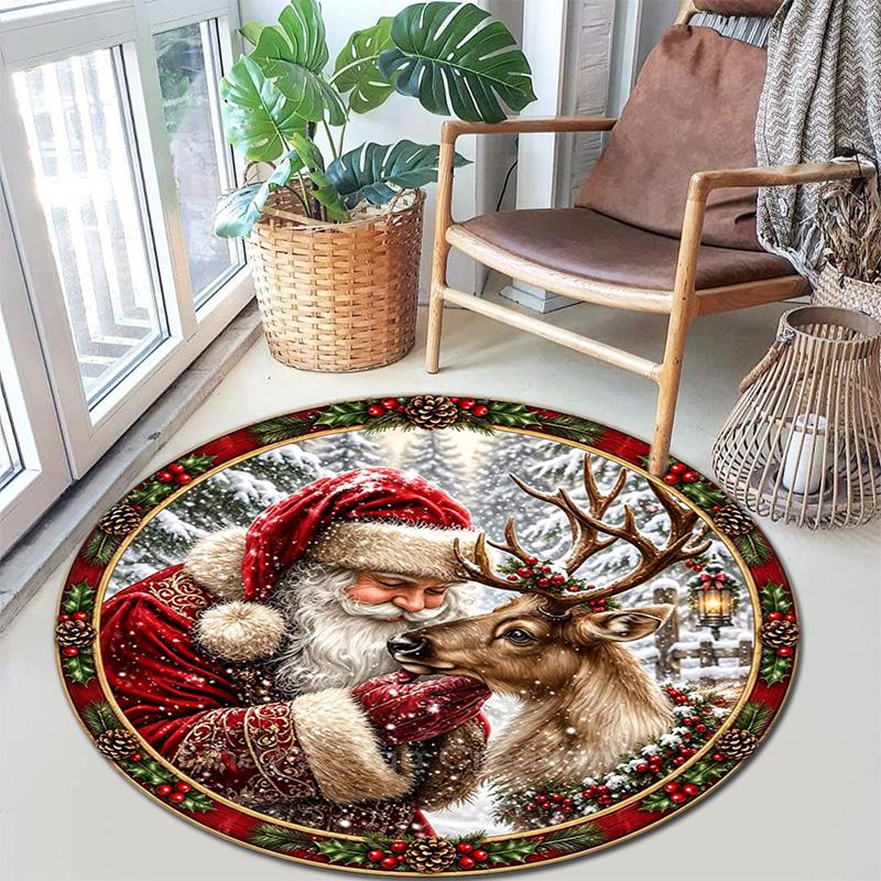 Cute Christmas Day Gift Bell Santa Claus Snowman Christmas Tree round rug Home Soft Decorative Anti slip Chair Mat Carpet Outdoor Floor Mat Carpet 16