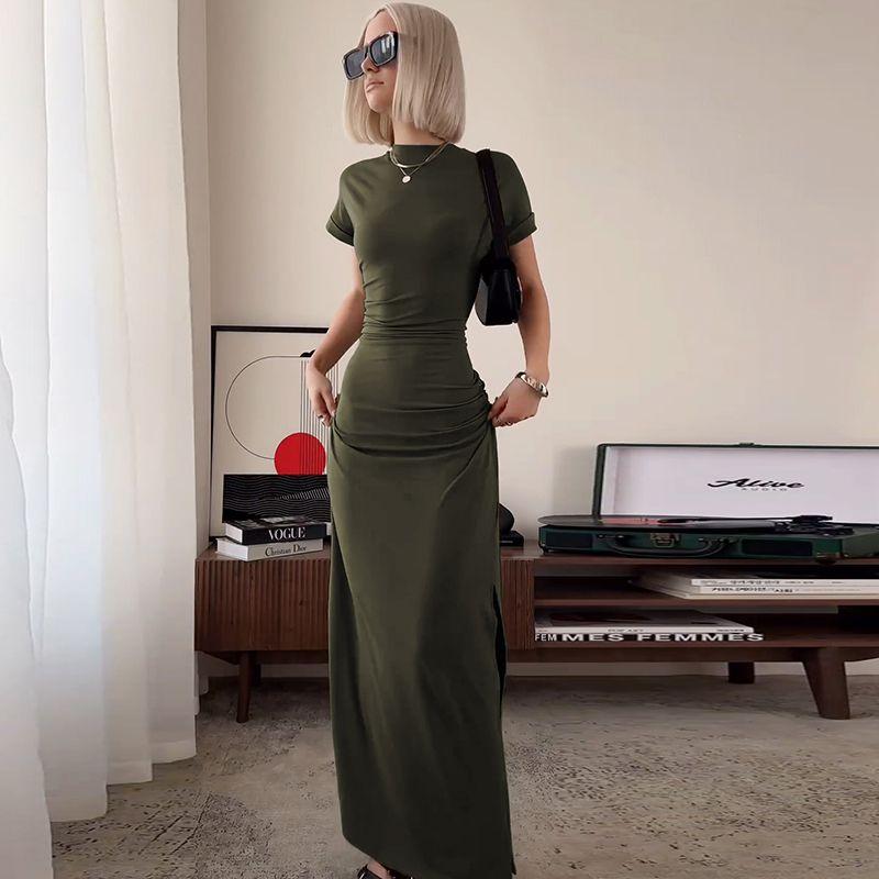 

Модное платье с драпировкой на плечах, летнее, облегающее, с коротким рукавом Green S