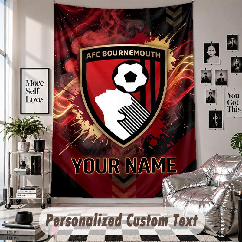 Custom Tapestry Wall Hanging, Bournemouth Football Personalized Name Text Home Wall Decor