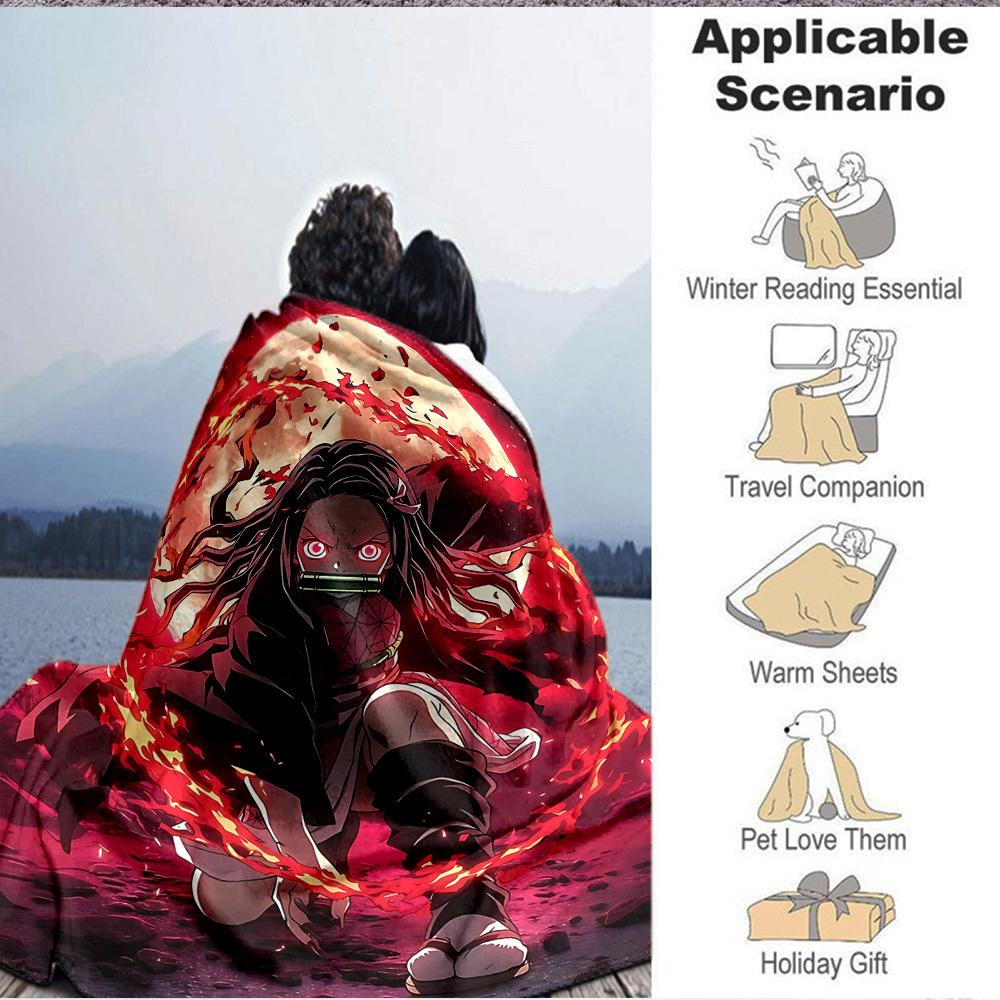 1pc Demon Slayer: Kimetsu no Yaiba Cozy Print Blanket Lightweight Warm Flannel Throw Blanket For Sofa, Bed, Living Room