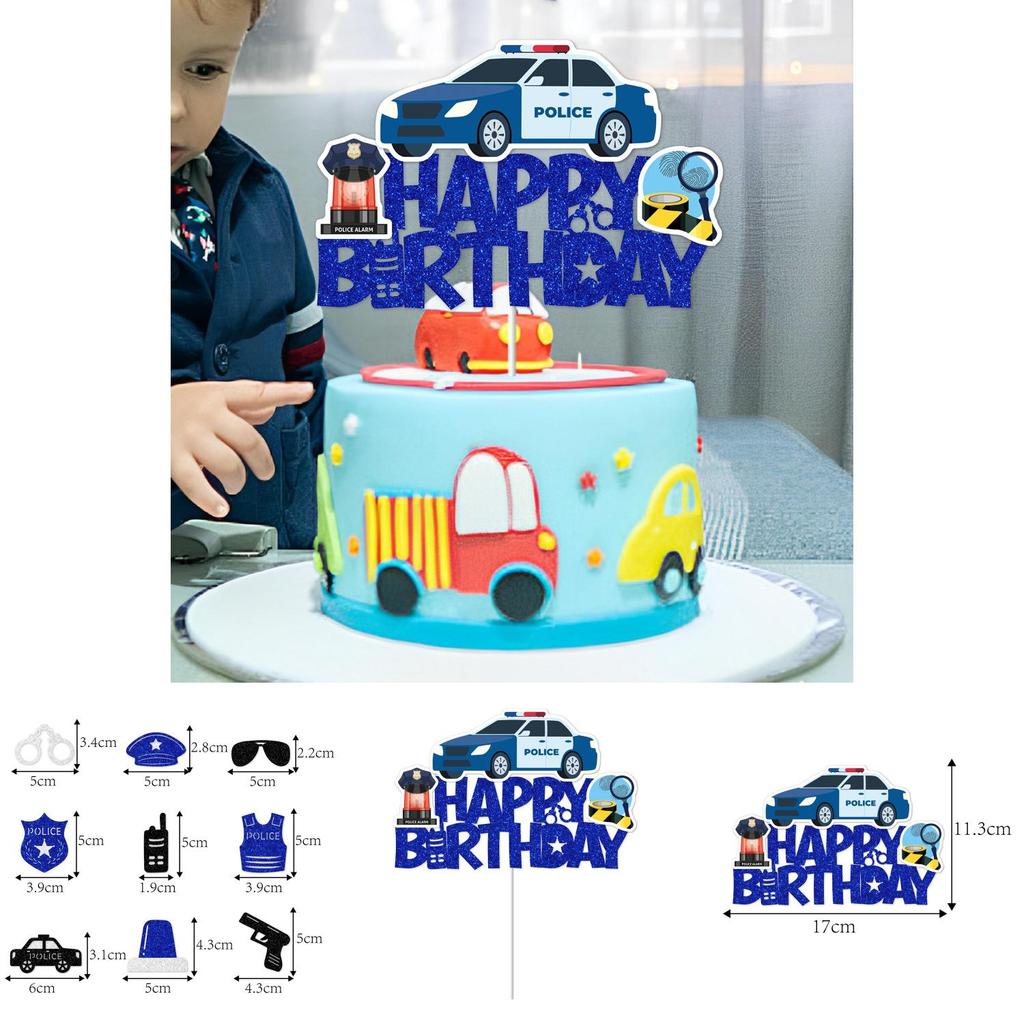Police Birthday Cake Decor Plugin Pack With Paper Insert For Party And Photo Props