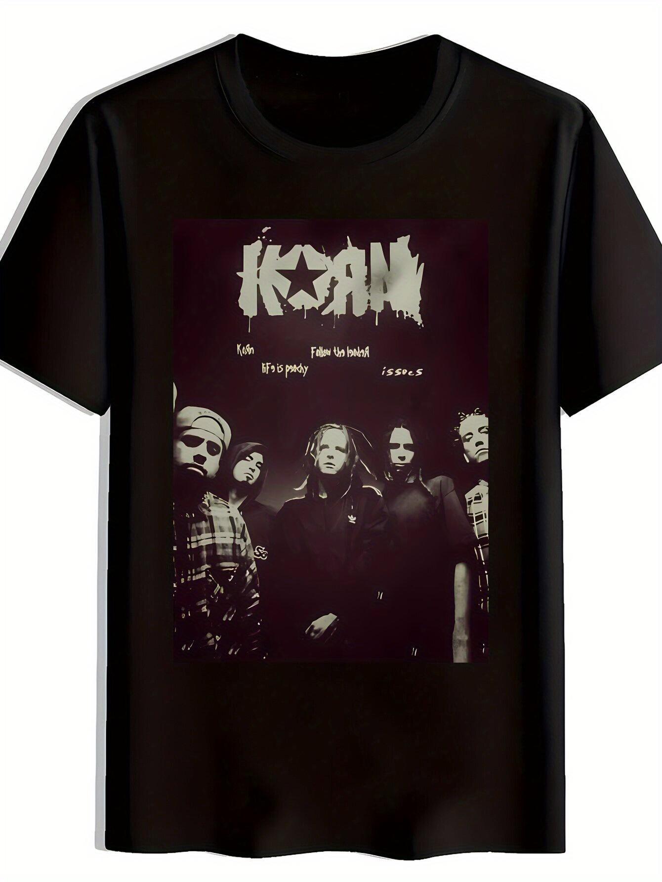 Korn Band Graphic T-shirt for Men - Rock Music Portrait Print L