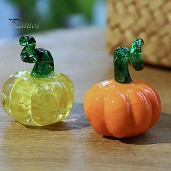 Halloween Pumpkin Ornament Hand Blown Glass Figurine, Mini Thanksgiving Fall Season Decoration Statue, Faux Crystal for Harvest Colorful
