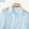 ZANZEA Women Casual Turn Down Collar Hollow Crochet Splice 3/4 Sleeve Blouse