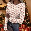Women's Casual Christmas Print Long Sleeve Top for Holiday Party and Everyday Wear