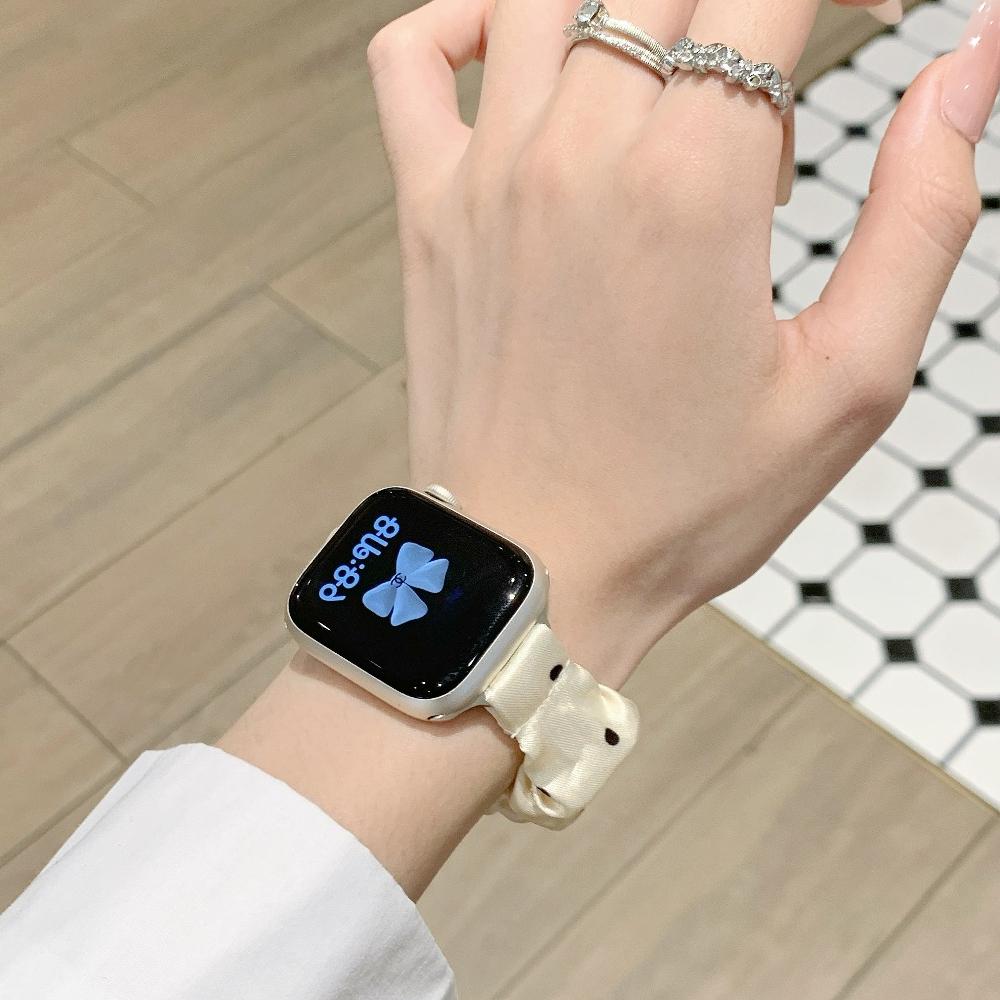 Rekbaar Scrunchie Polsbandje voor Apple Watch Series11 46mm Bandje Dames Polka Dot Garenstijl Lief Scrunchie voor iWatch10/8/7 38/41mm 42mm 44mm 45mm