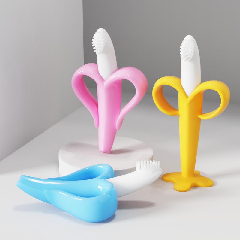 Popular Silicone Banana Teether Toothbrush with Suction Cup - Food Grade Chew Toy for Babies